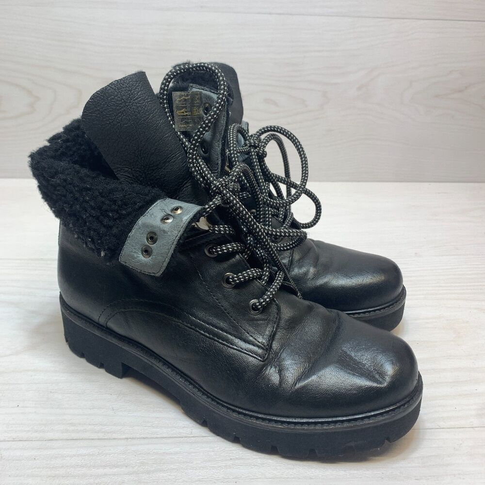 Manas Combat Boots Women's Size‎ 8.5 Black Lace-Up Round Toe Comfort Walking
